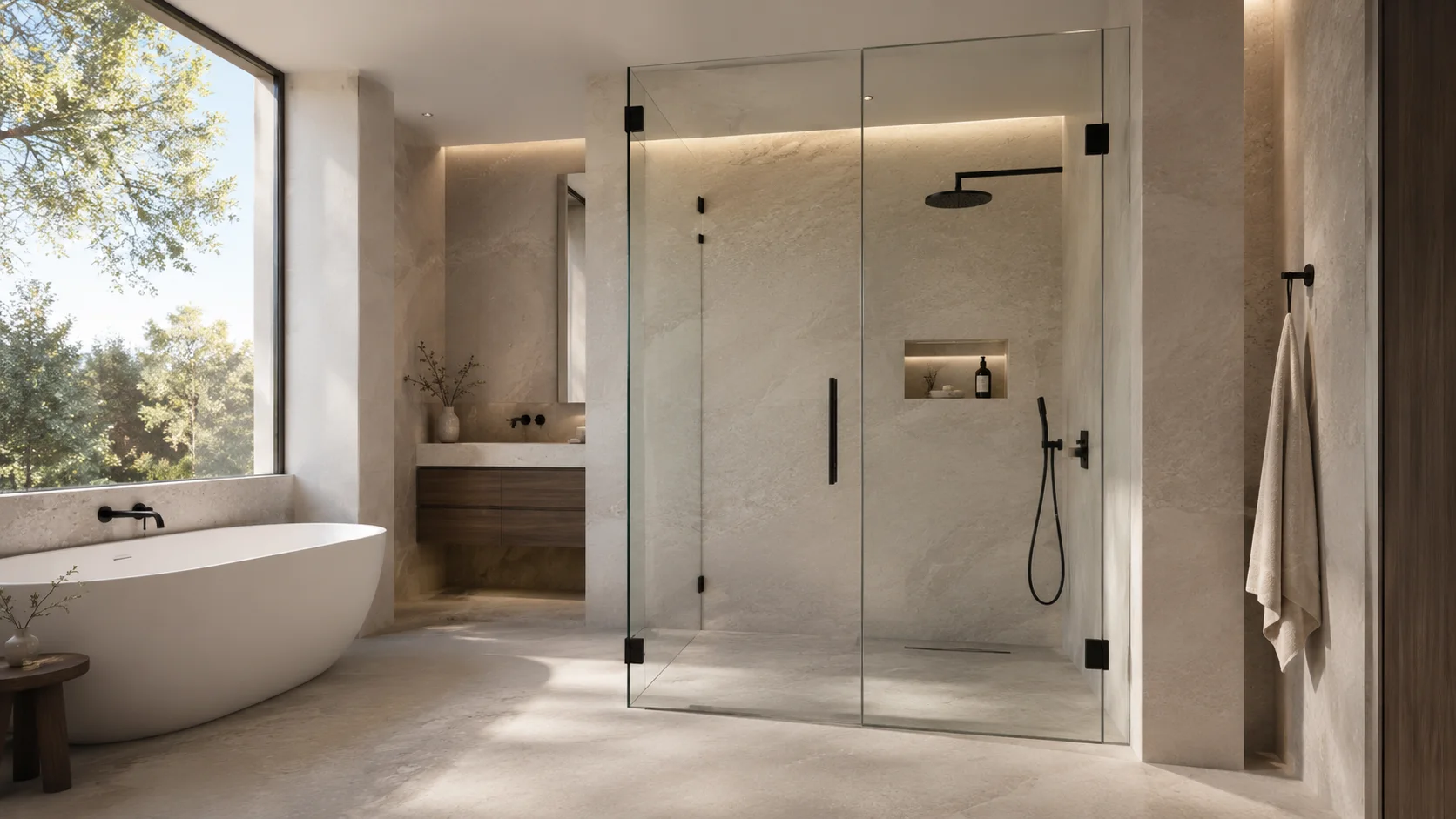 Baño moderno con Shower Door de vidrio templado