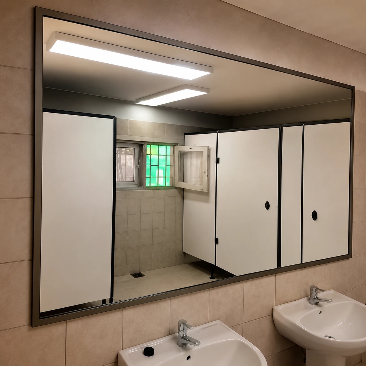 Espejo de gran formato para baño - trabajo real