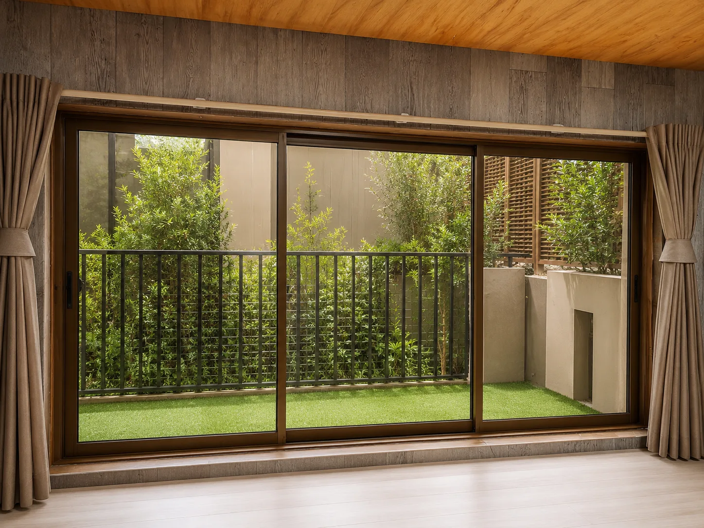 Ventanal de aluminio a medida con vista hacia jardín